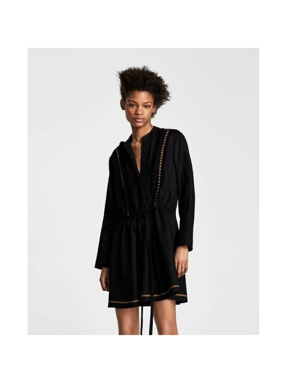 Zara Woman Linen Tunic with Pompom Trims Size S